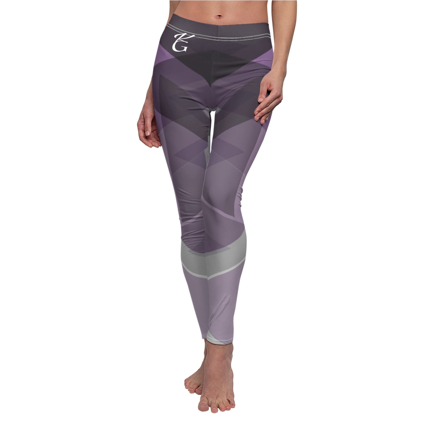 Women's Cut & Sew Casual Leggings Purple & Gray Pattern(AOP)